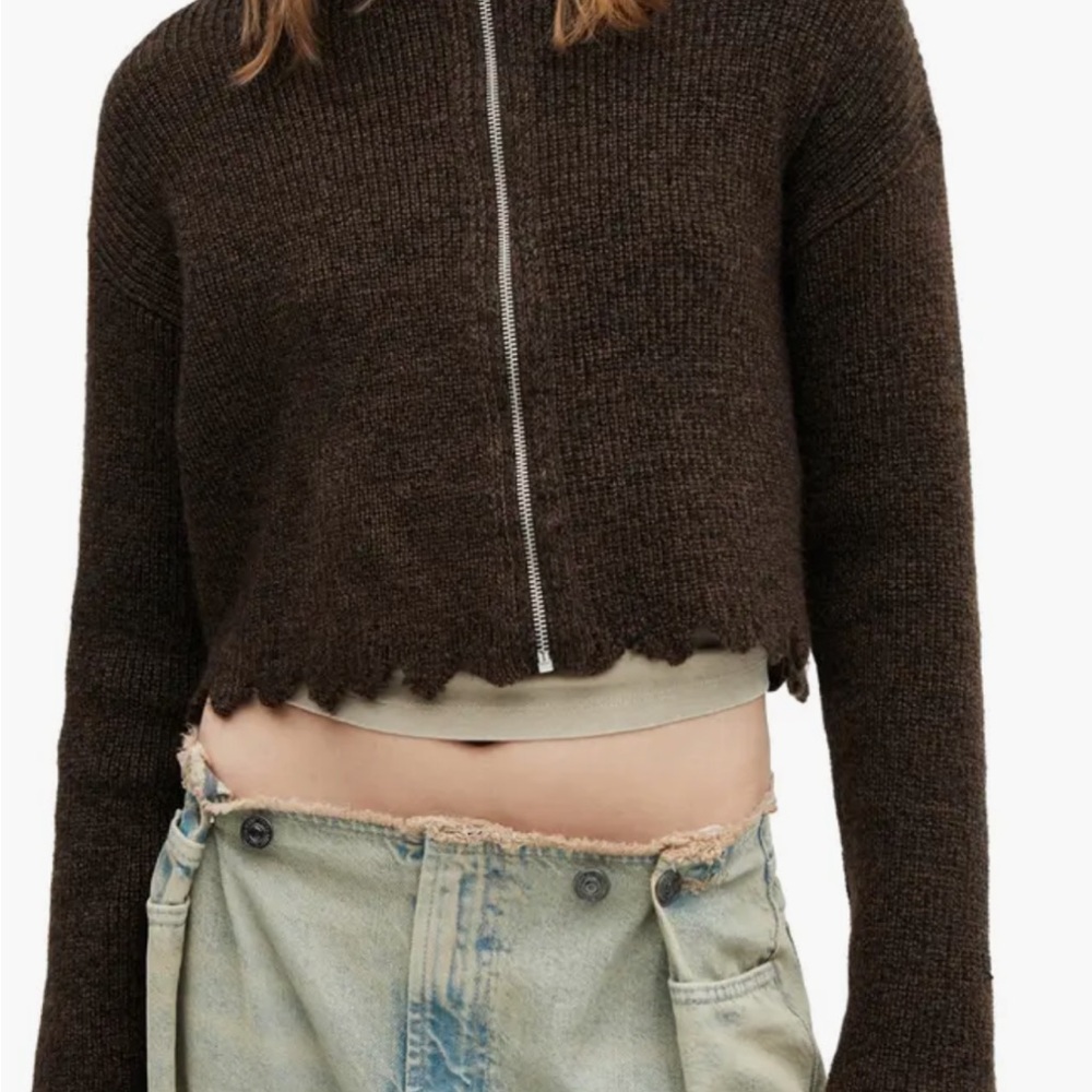 Mango Aranya Scallop Trim Zip Cardigan